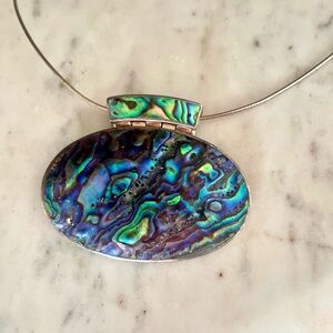 Vintage Abalone Shell 925 Sterling Silver Statement Necklace Paua